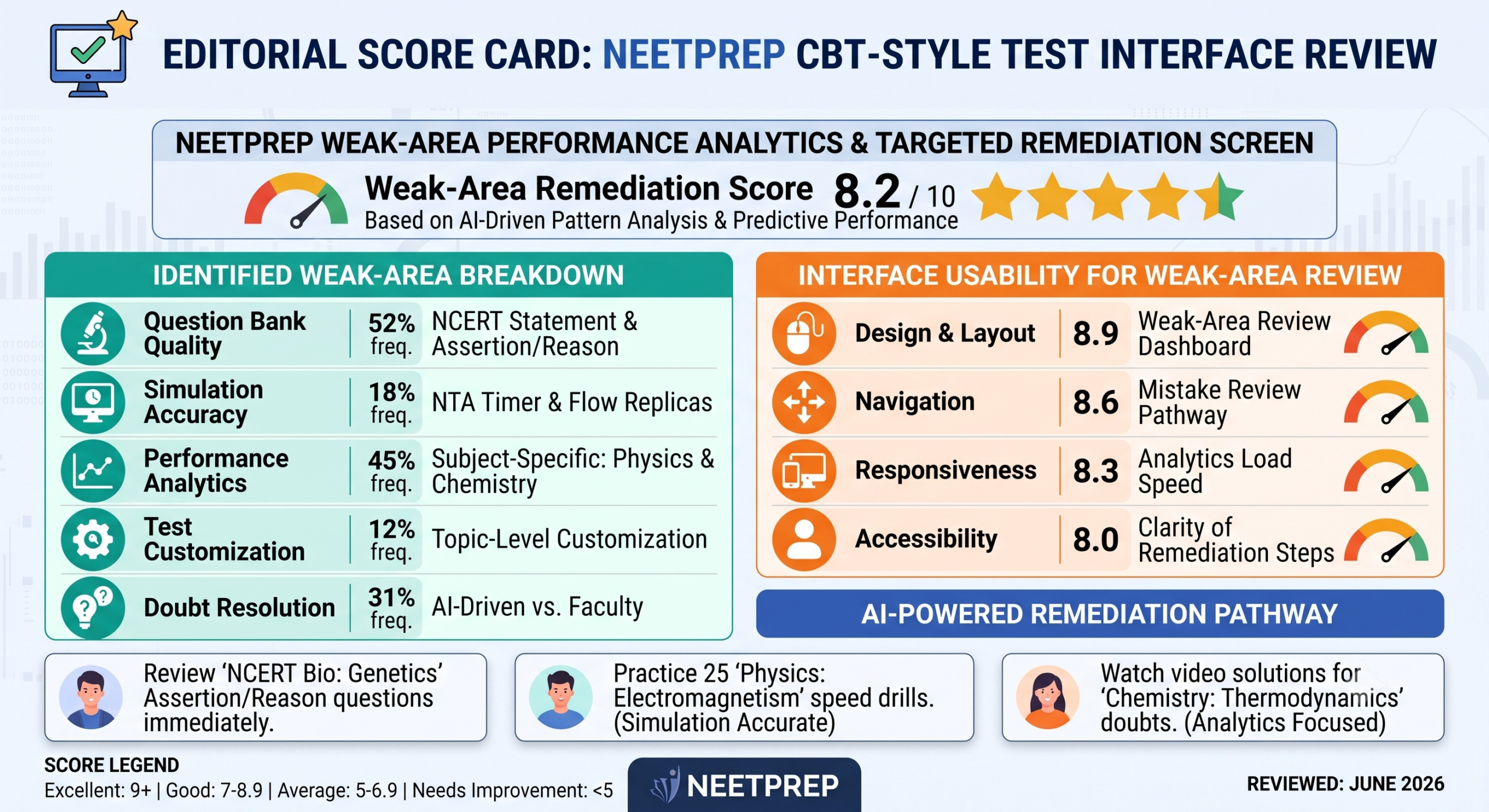 NeetPrep weak-area performance analytics screen
